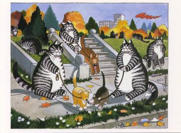 kliban cats walking dogs